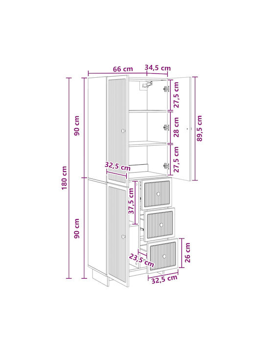 Wall Living Room Cabinet made of Particle Board White 66x34.5x90cm