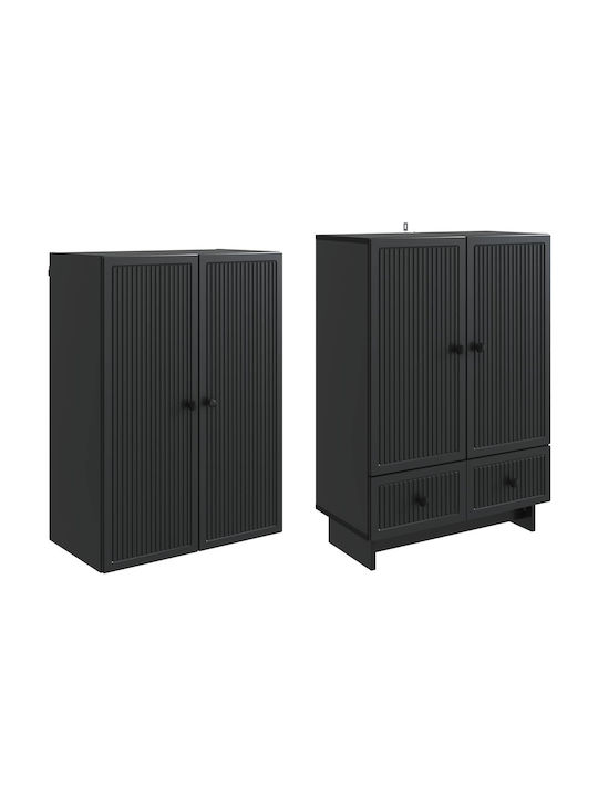 Wall Mounted Living Room Cabinet Made of Particle Board Black 66x34.5x95cm