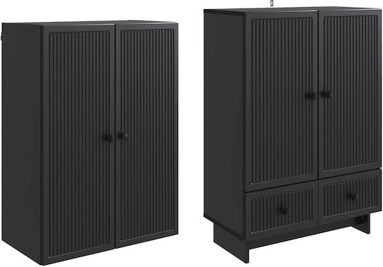 Wall Mounted Living Room Cabinet Made of Particle Board Black 66x34.5x95cm