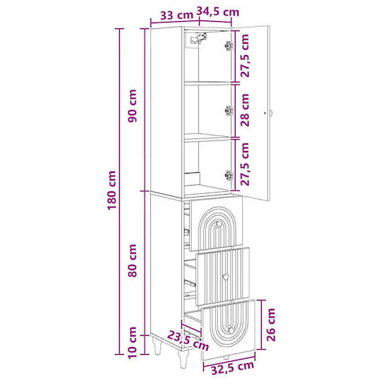vidaXL Στήλη Μπάνιου Τοίχου Μ33xΒ34.5xΥ90cm Καφέ