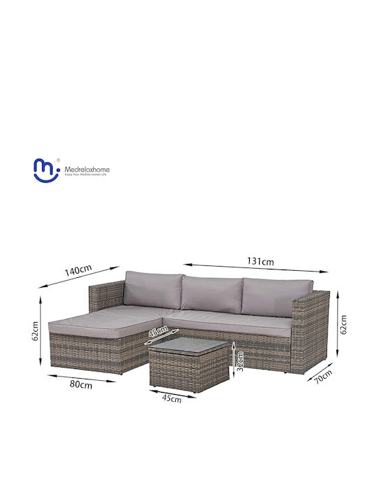 Set de Grădină Colțar Cameră de zi Rattan cu Perne și Măsuță