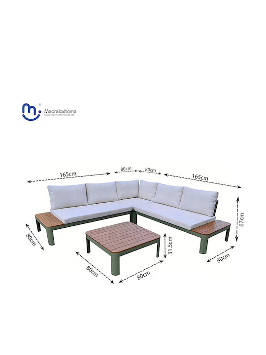 Eckgarten- und Outdoor-Möbelset aus Aluminium mit Kissen & Beistelltisch