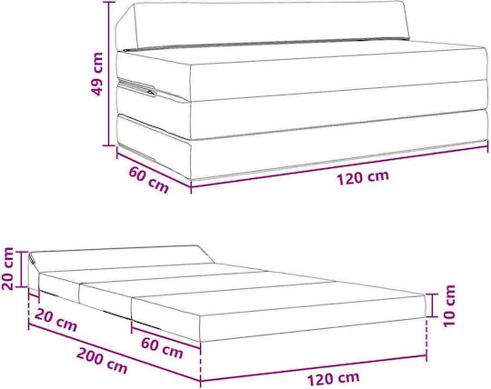 Πολυμορφικός Πουφ Καναπές Κρεμ 120x60x49cm