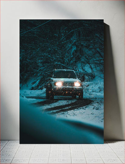 Car In Winter Snow Αυτοκίνητο Στο Χειμώνα Χιόνι σε Καμβά