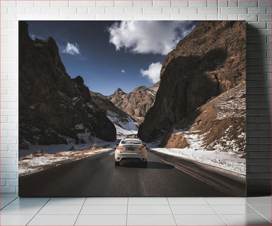 Car Driving Through Mountain Pass Οδήγηση Αυτοκινήτου Μέσω Ορεινής Διάβασης σε Καμβά