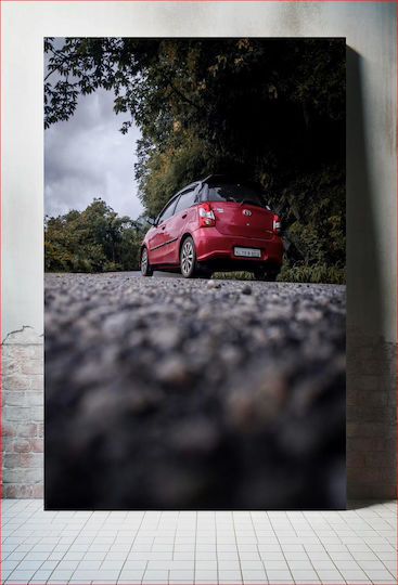 Red Car On A Road Κόκκινο Αυτοκίνητο Σε Δρόμο