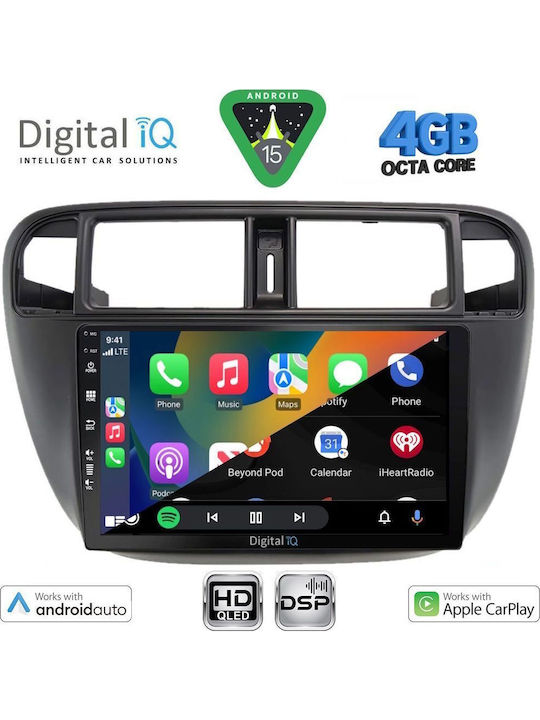 Digital IQ Car Audio System for Honda Civic 1995-2001 with A/C (Bluetooth/USB/WiFi/GPS/Apple CarPlay/Android Auto) with 9" Touch Screen