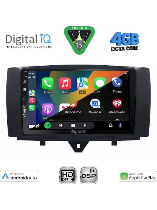 Digital IQ Auto-Audiosystem FürZwei Smart 2010-2015 Bluetooth USB Eingebautes Wi-Fi GPS Apple CarPlay Android Auto Mit Touchscreen 9 Zoll