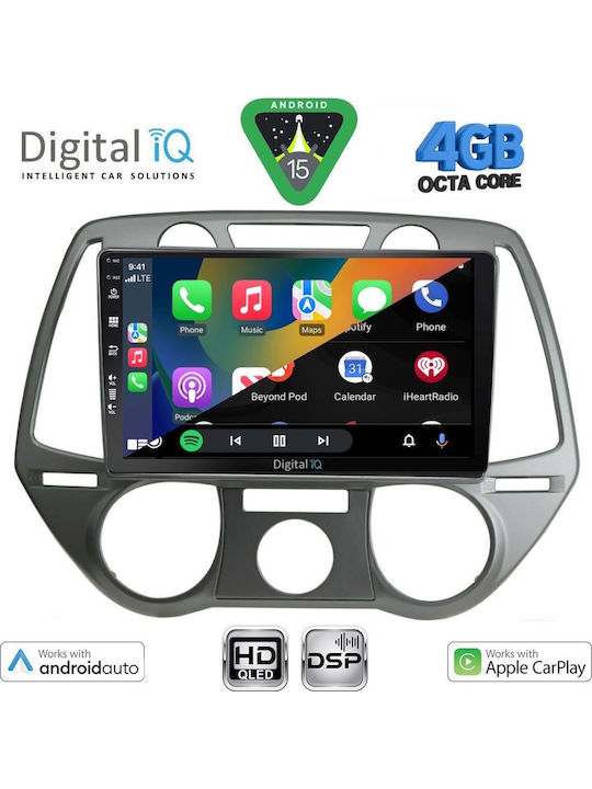 Digital IQ Car Audio System for Hyundai i20 2008-2012 with A/C Bluetooth USB WiFi GPS Apple CarPlay Android Auto with 9" Touch Screen