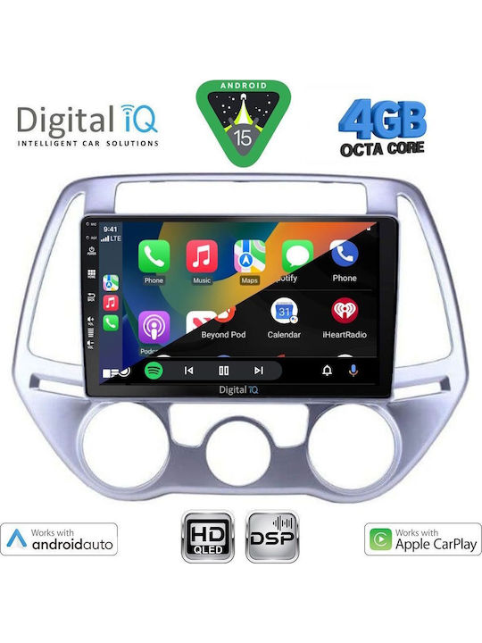 Digital IQ Car Audio System for Hyundai i20 2008-2012 with A/C Bluetooth USB WiFi GPS Apple CarPlay Android Auto with 9" Touch Screen
