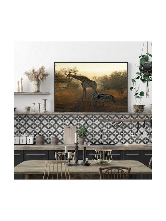 Πίνακας Giraffe Zebra In African Landscape Καμηλοπάρδαλη Ζέβρα Αφρικανικό Τοπίο 120x80