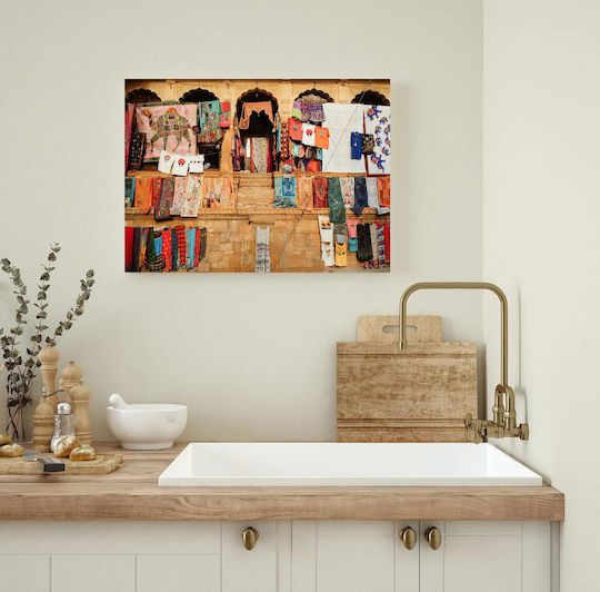 Colorful Fabric Painting Display In Traditional Market 100x70