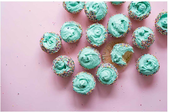 Painting Colorful Cupcakes On Pink Background Multicolored Cupcakes Pink Background 100x70