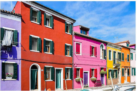 iLovePrints Gemälde Bunte Straßengebäude Bunte Gebäude der Straßen 150x100
