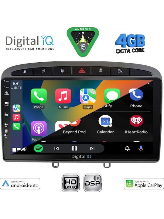 Digital IQ Car Audio System for Peugeot 308 RCZ 2007-2012 Bluetooth USB Wi-Fi GPS Apple CarPlay Android Auto with 9 Inch Touch Screen DIGITAL IQ BXF 16513GR CPAA