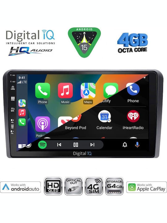 Digital IQ Auto-Audiosystem für Audi A3 2003-2012 (Bluetooth/USB/Eingebautes Wi-Fi / 3G/GPS/Apple CarPlay/Android Auto) mit Touchscreen 9"