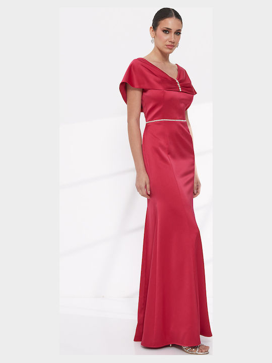 Maxi Dress for Wedding and Christening Drape Red