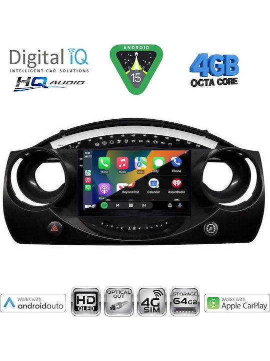 Digital IQ Auto-Audiosystem für Mini Cooper 2000-2006 Bluetooth USB Eingebautes Wi-Fi GPS Apple CarPlay Android Auto mit Touchscreen 9 Zoll