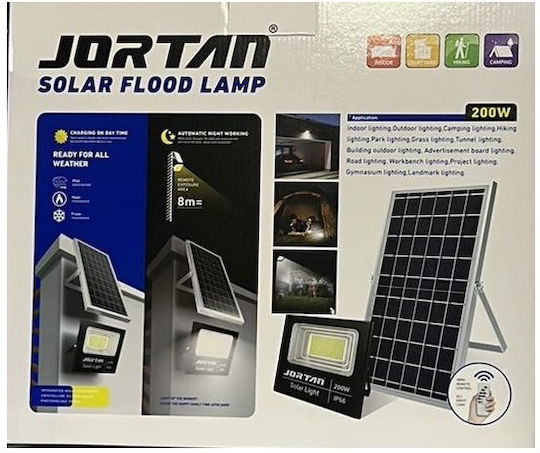 Jortan Waterproof Solar LED Flood Light 200W Cold White 5000K with Photocell and Remote Control IP66