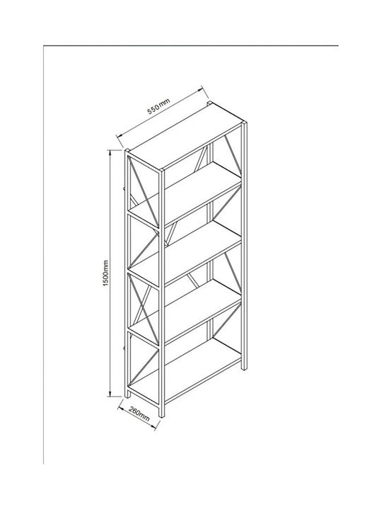 White Bookcase 52x25x150cm