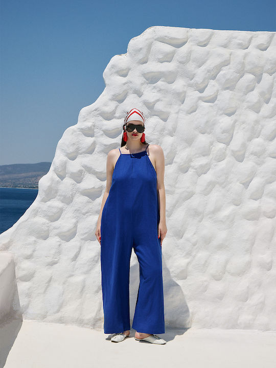 Women’s Linen One-piece Jumpsuit Blue