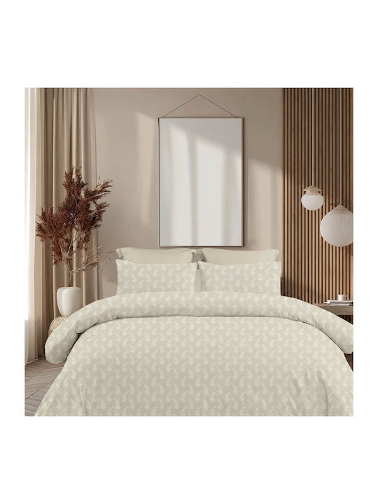 Astron Italy Vivian Bed Sheet Set With 2 Pillowcases Double With Rubber Hugger 175x260cm Beige 3 Pieces