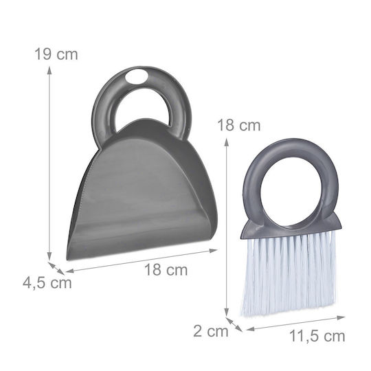 Relaxdays 2 X Set Mini Măturici Pliabile Gri Alb Gri 4.5x19x18 Cm
