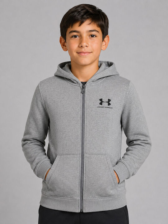 Athletic Kids Sweatshirt Cardigan Cotton with Hood Gray