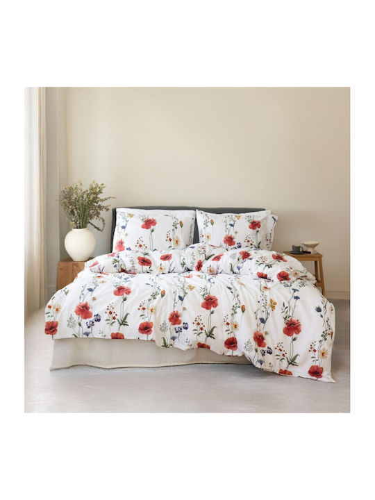 Majoli Bahar Set Huse Pentru Pilote 100% Bumbac 200x220cm Dublu Cu 2 Fețe De Pernă & 1 Cearceaf Roșii
