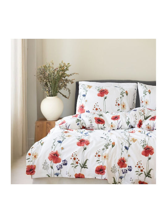 Majoli Bahar Set Huse Pentru Pilote 100% Bumbac 200x220cm Dublu Cu 2 Fețe De Pernă & 1 Cearceaf Roșii