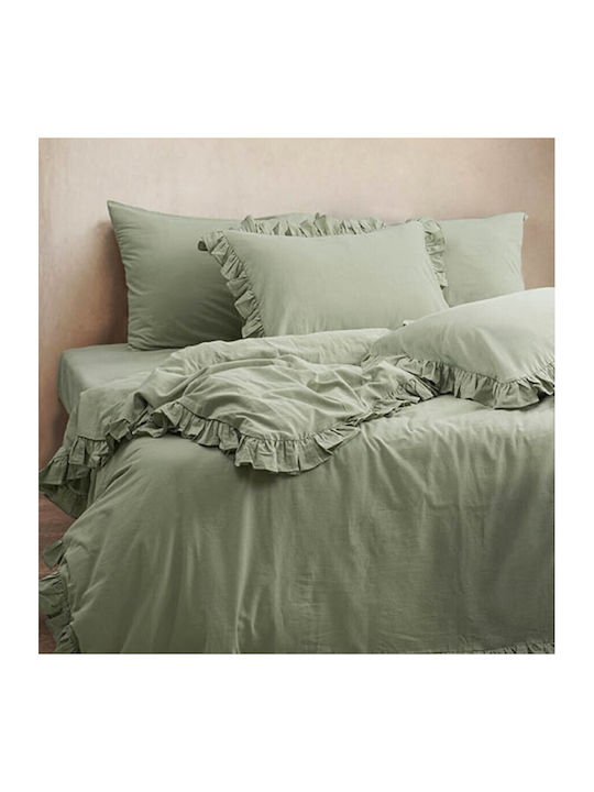 Majoli Bahar Set Huse Pentru Pilote 100% Bumbac 160x220cm Simplă Cu Față De Pernă Și 1 Cearceaf Verde