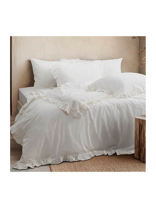 Majoli Bahar Set Huse Pentru Pilote 100% Bumbac 160x220cm Simplă Cu Față De Pernă Și 1 Cearceaf Ecru