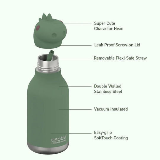 Asobu Kids Water Bottle Thermos Dinosaur Bestie Dinosaur 460ml