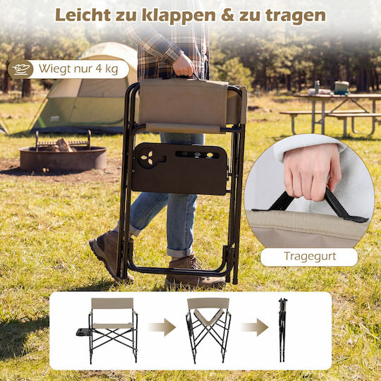 Costway Beach Director Chair Brown 81x50x80cm