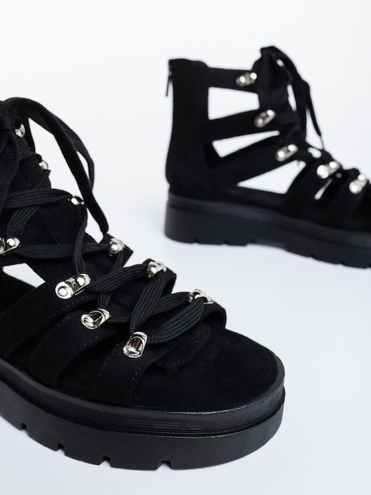 Damen Flache Sandalen Schwarz