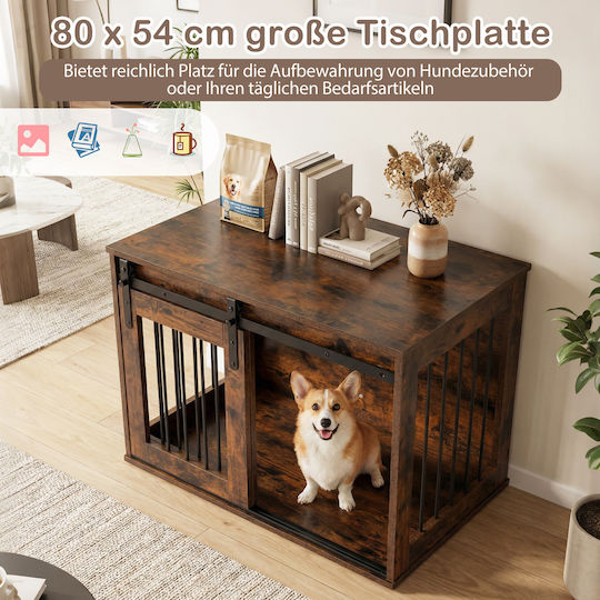 Costway Metal Dog House with Door Interior Brown 57x54x80cm
