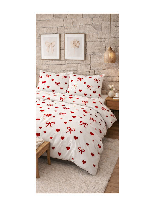 SteweHome Cotton Duvet Cover Set 195x230cm Double With Pillowcase Red
