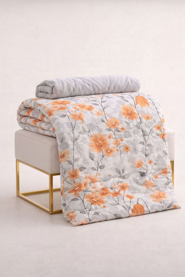 SteweHome Σετ Παπλωματοθήκη Βαμβακερή 195x230cm Ημίδιπλη με Μαξιλαροθήκη Πορτοκαλί-γκρι
