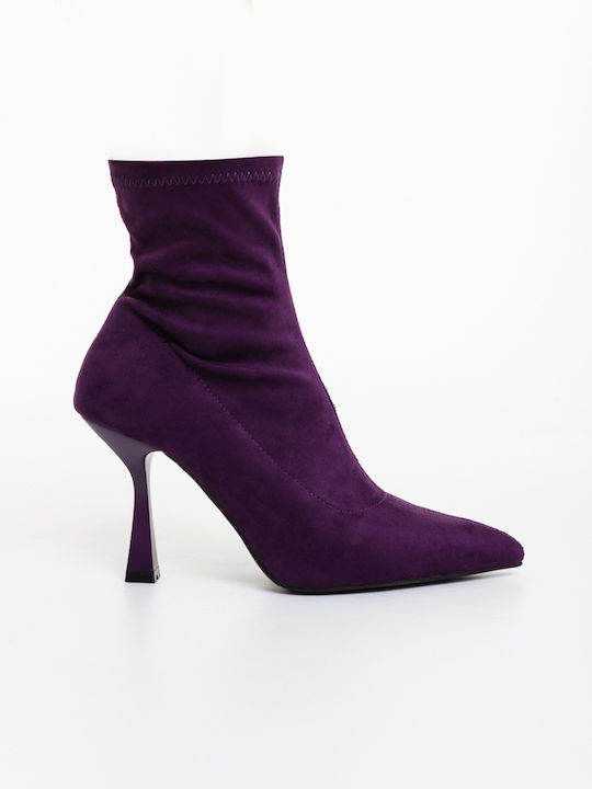 Ghete Dama Ankle Boots cu Toc Înalt Violet