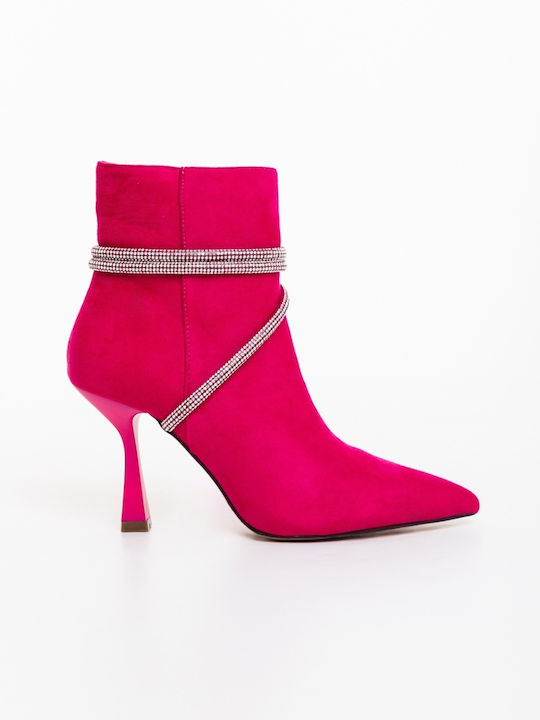 Ghete Dama Ankle Boots cu Toc Înalt Fucsia