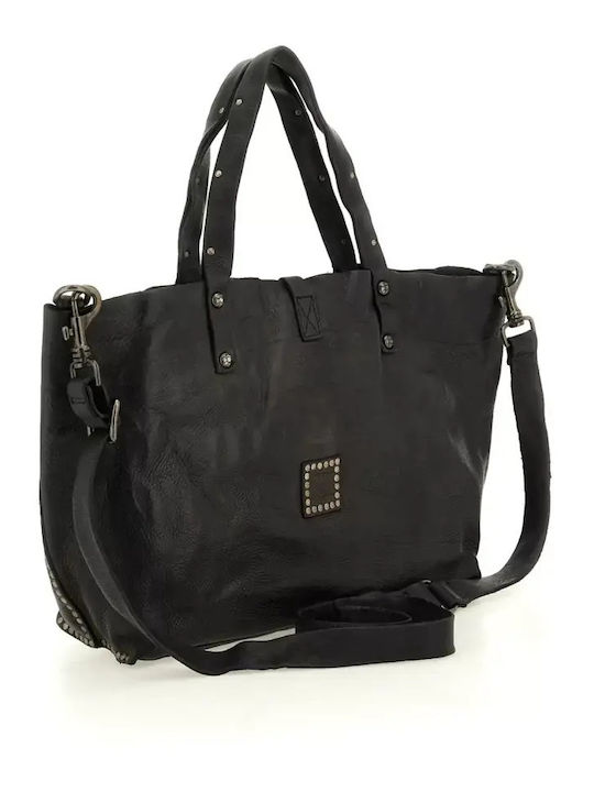 Leder Damen Schultertasche Schwarz