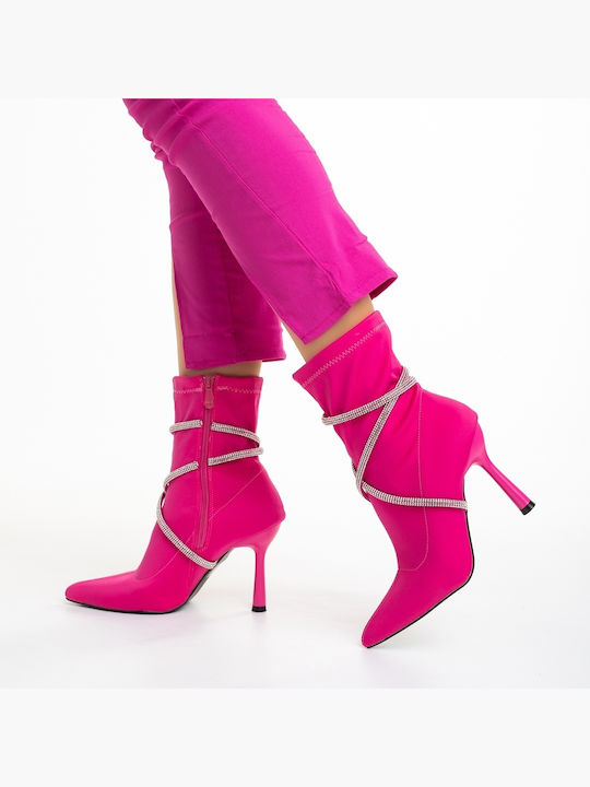 Ghete Dama Ankle Boots cu Toc Înalt Fucsia