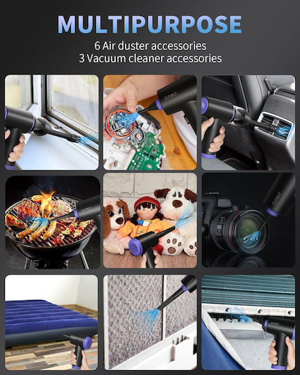Clevast Suflantă Electrică cu Aer Comprimat 3 Trepte de Viteză 5 Duze de Suflare 110000 Rotații pe Minut la Putere Maximă Iluminare LED Portabilă Potrivită pentru Curățarea Tastaturilor Mașinilor Acasă Exterior