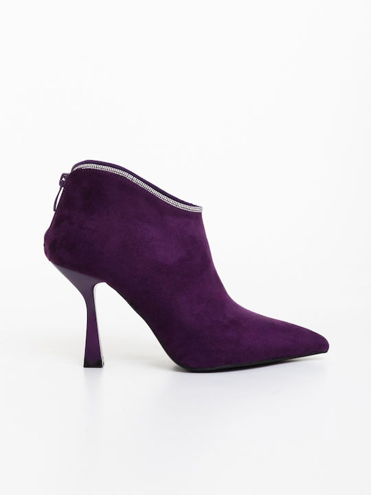 Ghete Dama Ankle Boots cu Toc Înalt Violet