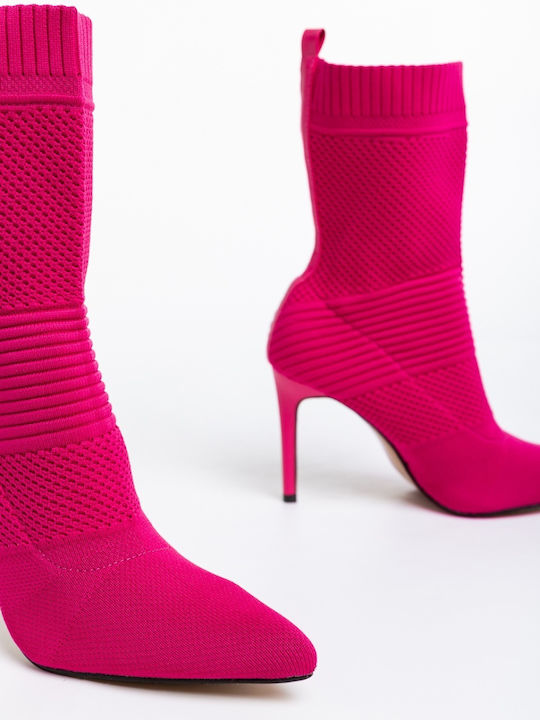 Ghete Dama Ankle Boots cu Toc Înalt Fucsia