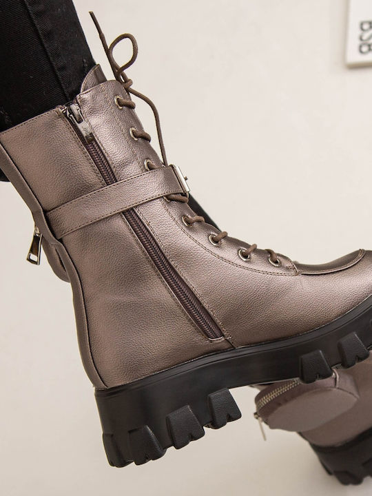 Ghete De Damă De Piele Ankle Argintii