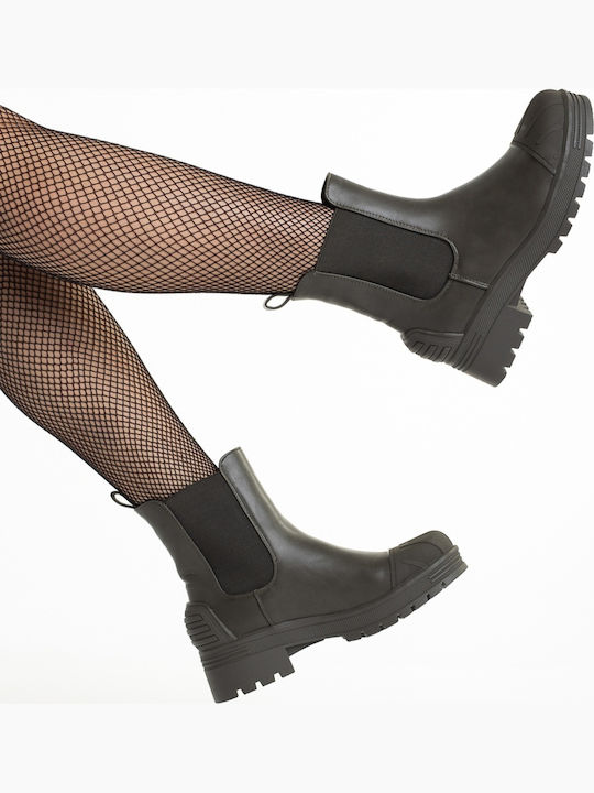 Leather Women's Ankle Boots with Platform Green