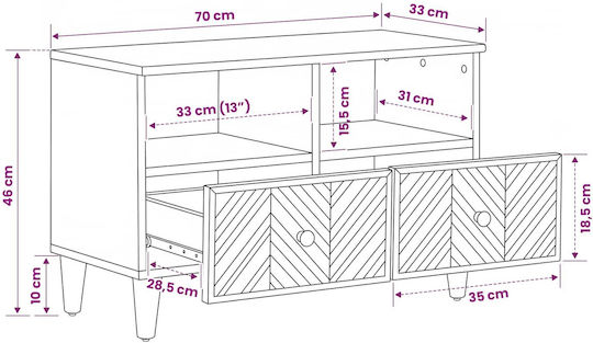 TV Stand Brown L70xW33.5xH46cm