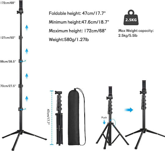 Victiv Telecomandă Pentru Trepied Compact Înălțime 172 Cm Rotire 360° Smartphone-uri Camere