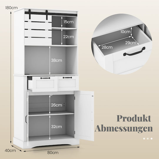 Kitchen Tall Cupboard White 180x40x80cm